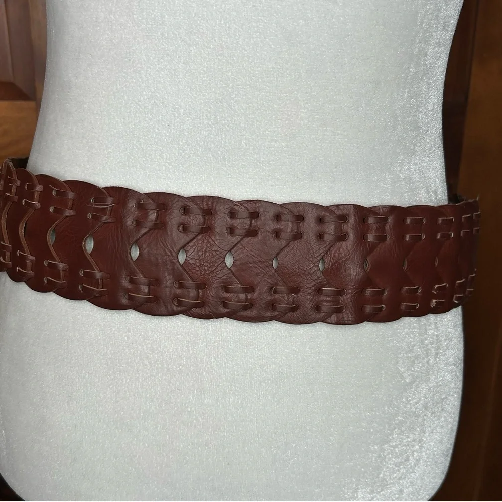 Macy's Rich Brown Woven Braided Faux Leather Belt Y2K Western Country Hippie